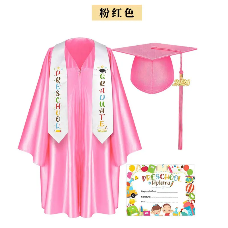 Kids Kindergarten Graduation Gown Tassel Cap Shawl Set Children Bachelor Academic Uniform Robe for Graduation Ceremony Photograp