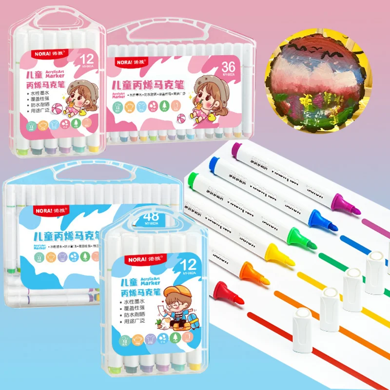 12/24/36/48color Acrylic Marker Set Brightly Colored Waterproof Sun Protection for Children Hand-painted Graffiti Cartoon Design