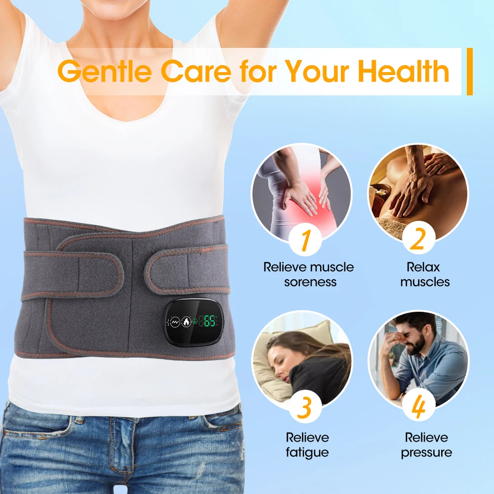 Rechargable Vibration&Heating Belt Red Light Hot Compress Heating Vibration Massager Support Back Waist Abdomen Pain Relief