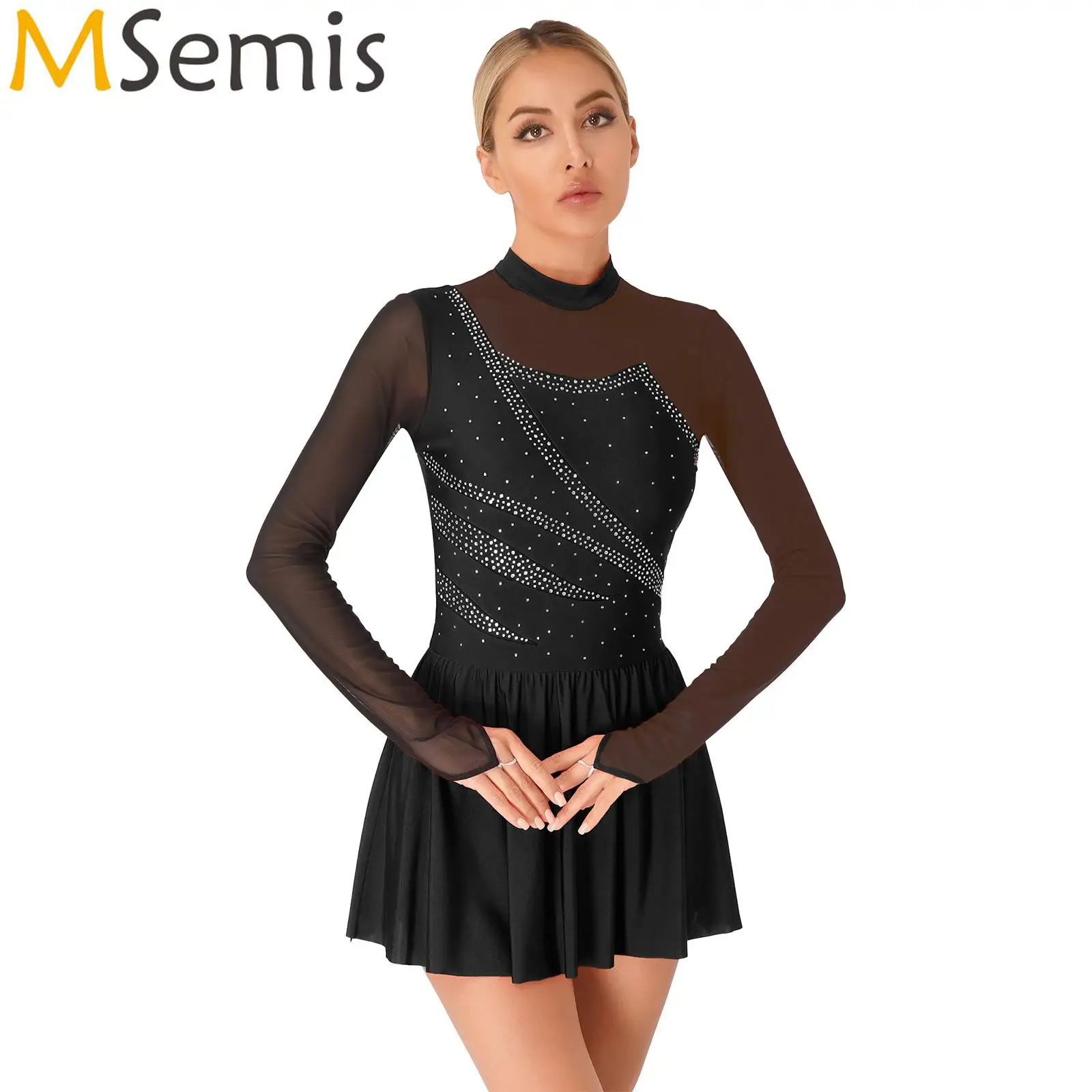 Womens Gymnastics Ballet Dance Outfit Ballet Lyrical Dance Performance Costume Glittery Rhinestone Leotard Figure Skating Dress