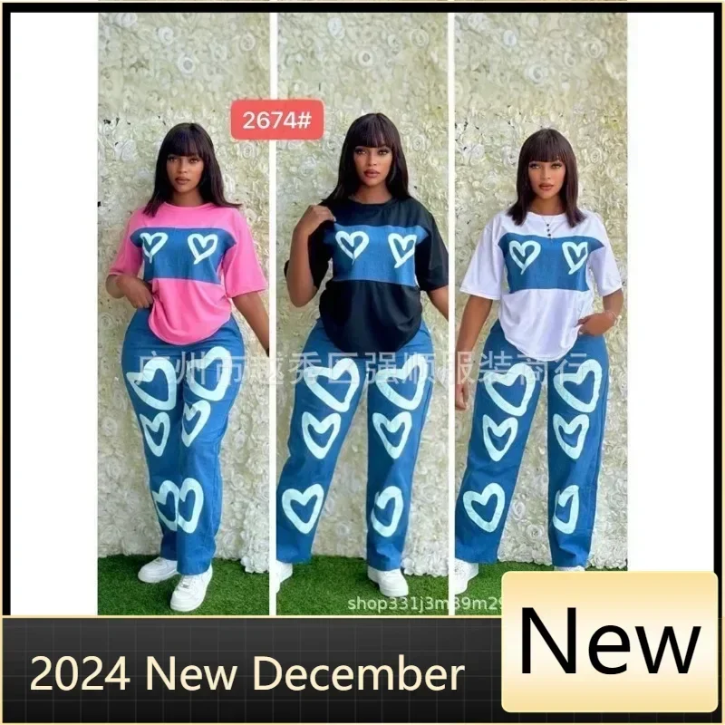 Conjunto Dashiki de 2 piezas para mujer, ropa africana, verano y otoño, nueva moda, Top de manga corta y pantalones, traje de fiesta para mujer, conjuntos a juego