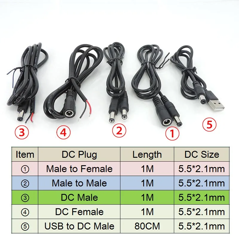 Cavo di ricarica per alimentazione cc cavo di ricarica 5.5x2.1mm spina Jack cc connettore maschio femmina W1