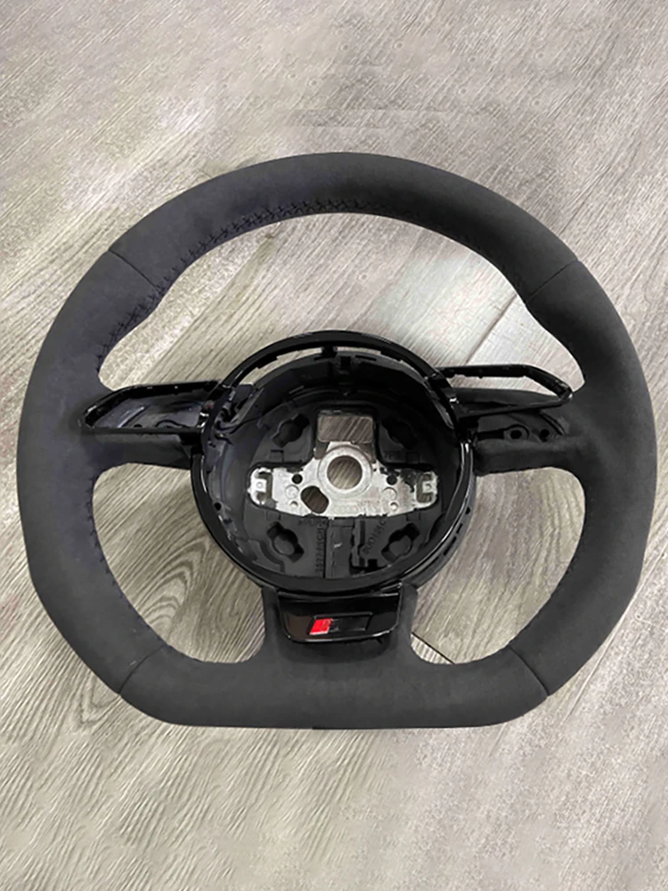 عجلة قيادة الكانتارا بالكامل بخياطة سوداء مع مجموعة إطار مفتاح أسود لأودي A4 B8 #1