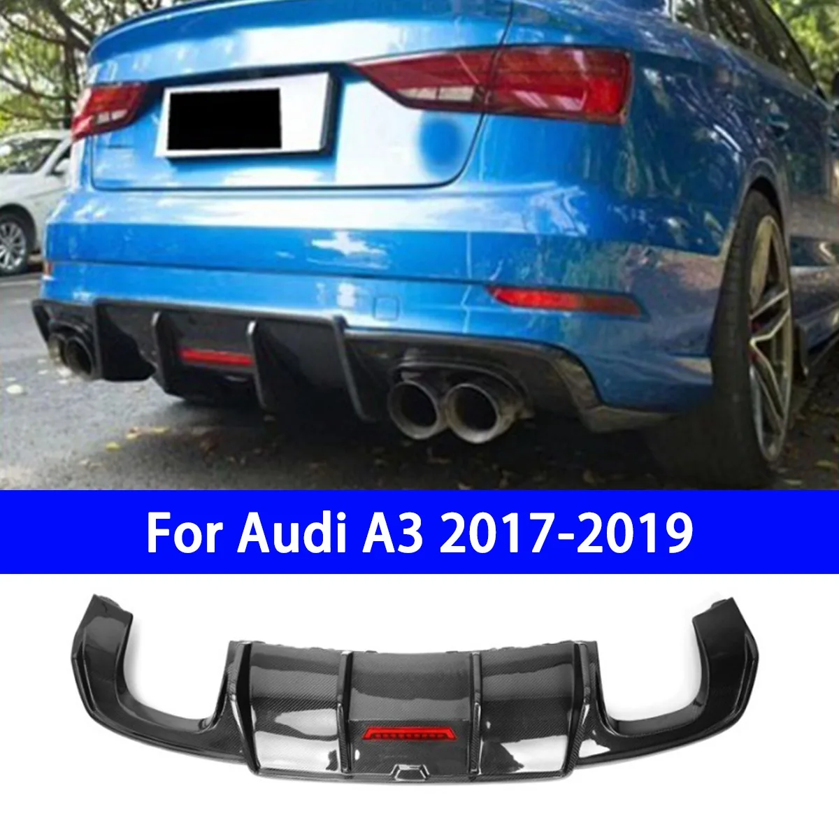 Suitable for Audi A3 Modification 17-19 Years Old, Genuine Carbon Fiber with Light Rear Lip Small Surround