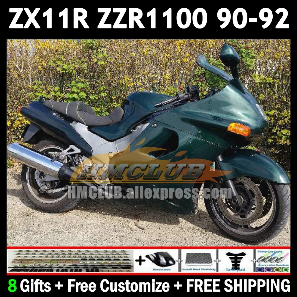 Body For KAWASAKI NINJA ZX-11R ZZR 1100 CC 1990 1991 1992 173No. ZX-11 ZZR1100 ZX 11R 11 R ZX11R dark green 90 91 92 Fairing