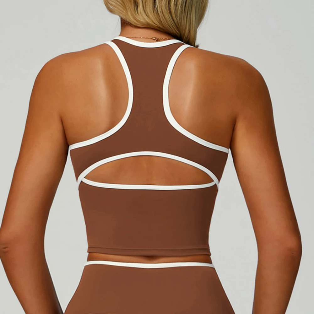 Color Block Sport Bra Yoga Vest Women High Strength Tight Top Comprehensive Training Gym Workout Yoga Underwear With Chest Pad