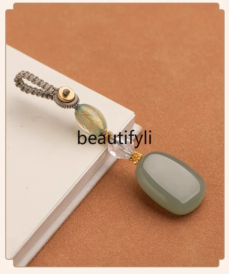 High-end natural Hetian jade safe brand keychain men's and women's car key pendant high-end