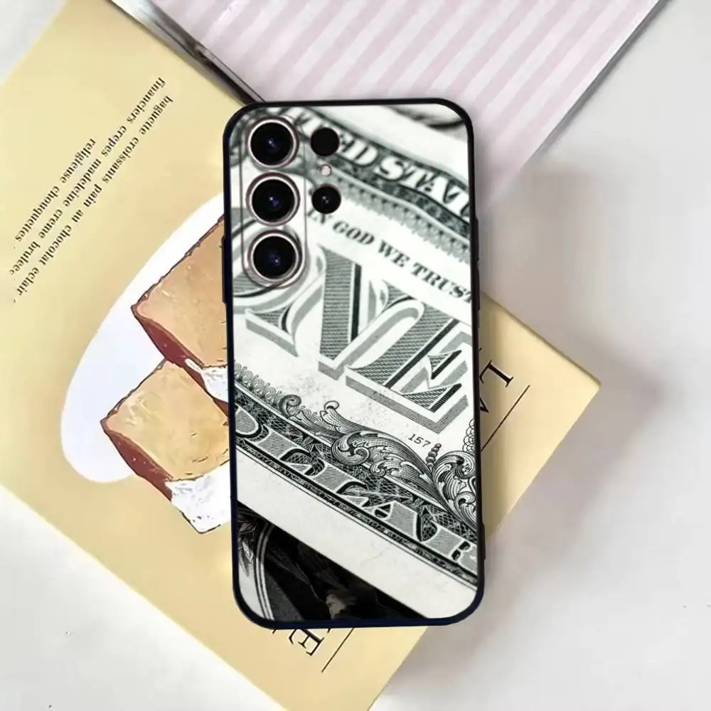 Banknote Dollar Cash Phone Case For SamsungS25,24,21,22,23,30,Ultra,20,Plus,Fe,Lite,Note,10,9,Soft Black Cover