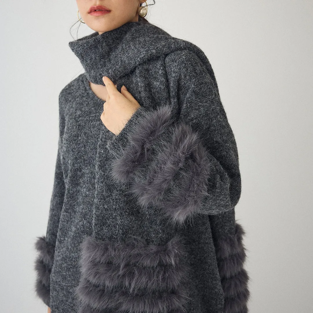 Suéter solto de malha de pele v-ne longo sve retalhos top quente para outono inverno com cachecol casaco de malha de pele sintética