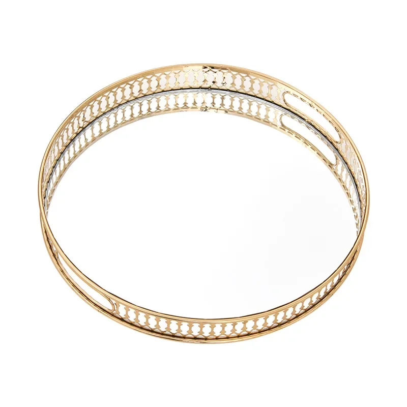 

Glass mirror high-end plate light luxury metal storage tray decorative ornament