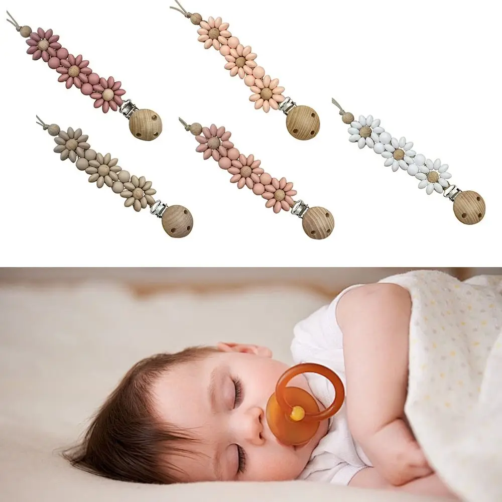 

Essentional Handmade Baby Pacifier Clip Silicone Flower Design Flower Soother Clip Dummy Nipple Holder Clip Newborn