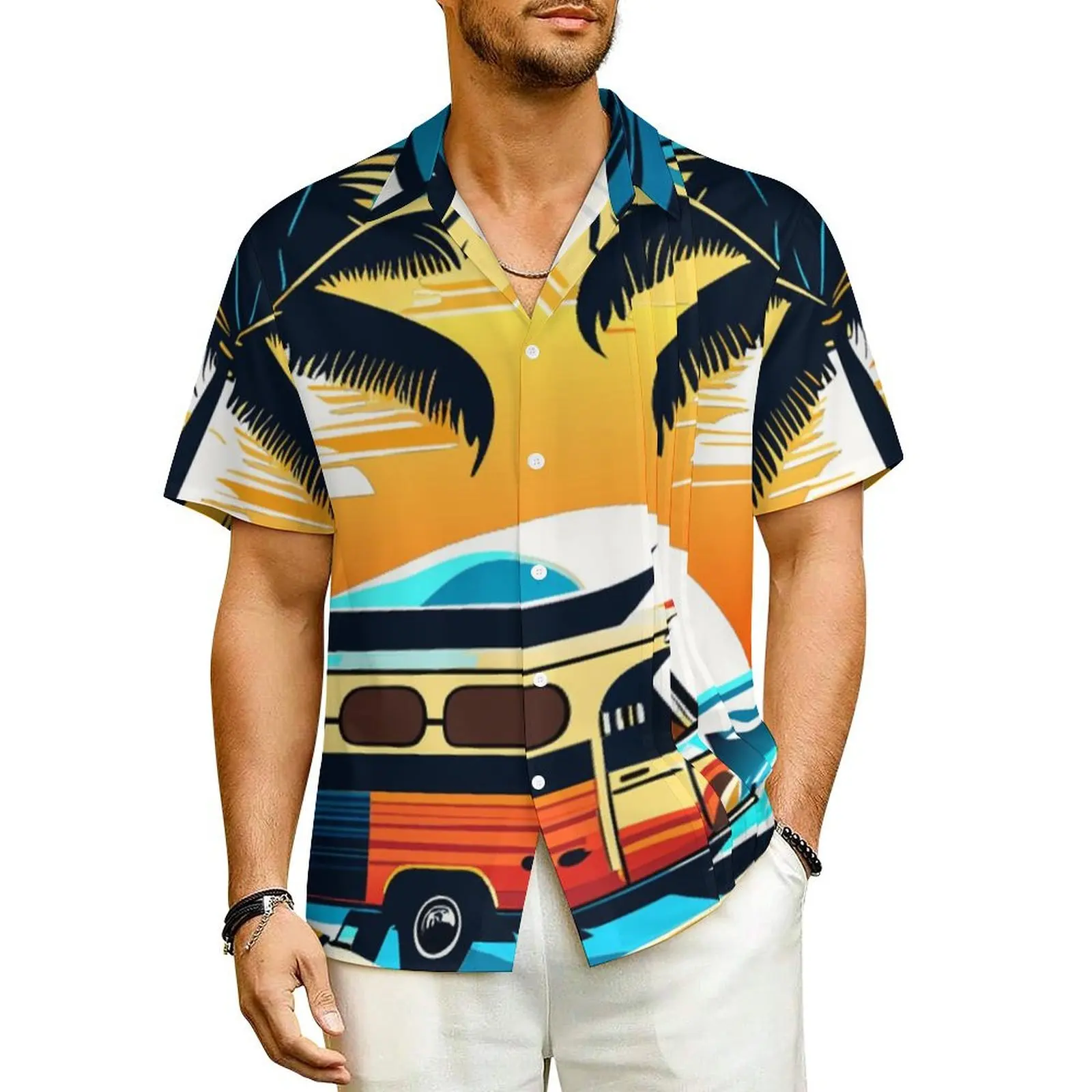 

Palms Tree Hawaiian Shirt For Men Beach Ocean Summer Surf Casual Shirts Short Sleeves Harajuku Design Novelty Oversize Blouses