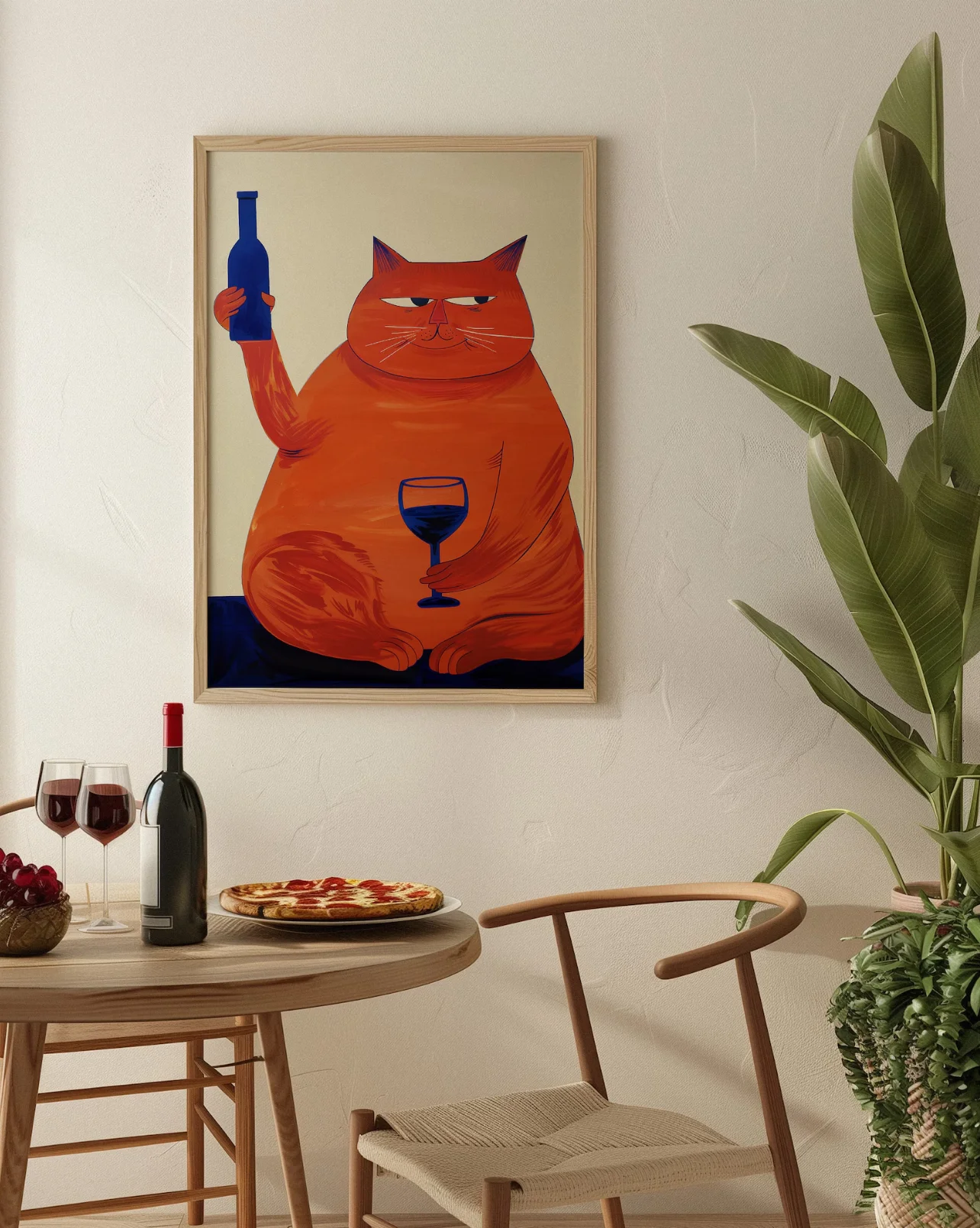Bar Cart Decor, Cat Poster, Wine Print, Retro Kitchen Decor, Mid Century Modern Decor, Trendy Wall Art, Cheers Print