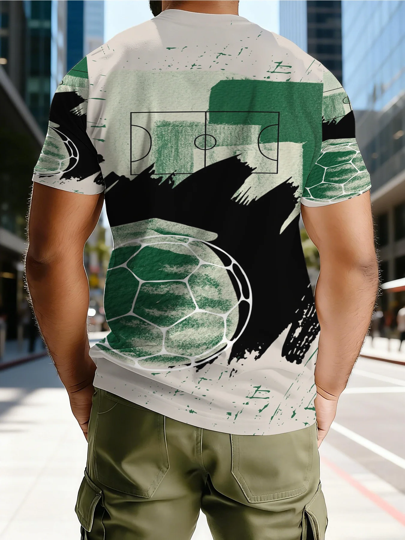 Men's Graffiti Soccer Pitch Print Round Neck Short Sleeve T Shirt Sport Street Style Loose Casual Tee Outdoor Mens Clothing