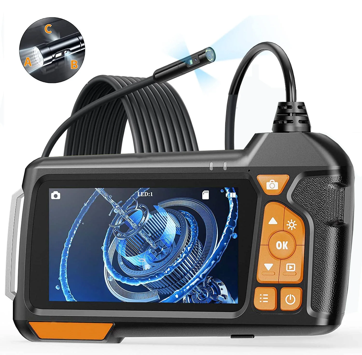 

4.5Inch IPS Screen 8MM Triple Lens Industrial Endoscope CMOS Borescope Inspection Otoscope Camera Digital Microscope Pipescope