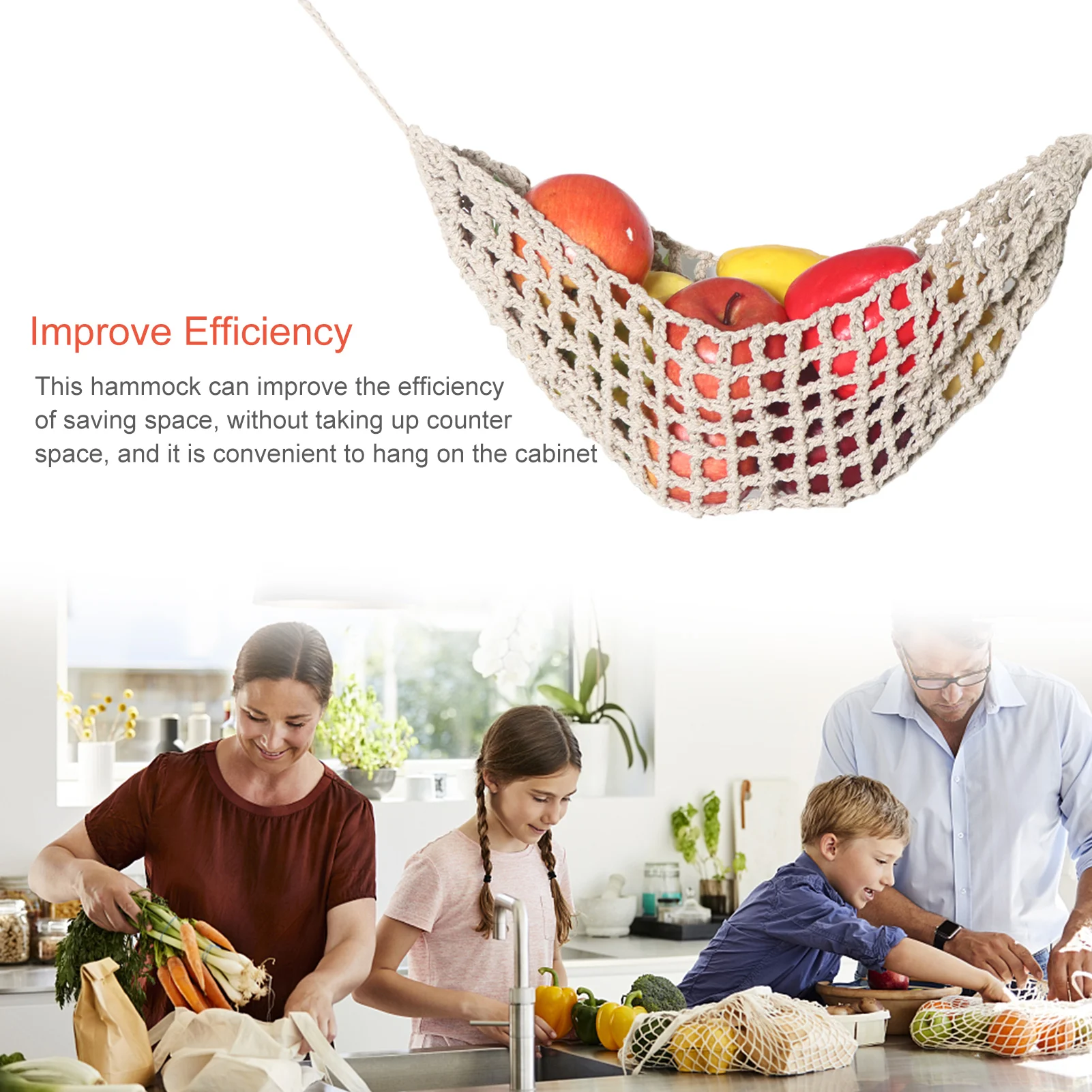 Hand-Woven Macrame Vegetable Hammock Net Under Cabinet Fruit Han ging Basket Kitchen Storage Organizer Ha ng MiniTapestry Decor