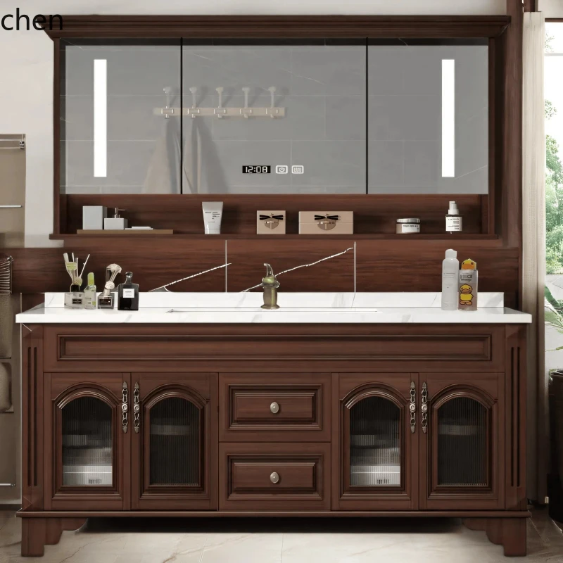 HT bathroom cabinet combination solid wood floor double basin toilet washbasin washbasin face basin pool