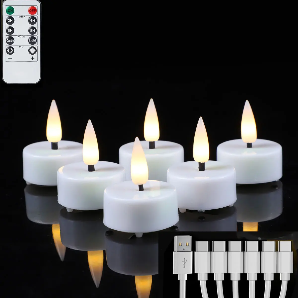 Pack 3 or 6 Pieces Flameless Decorative Candles With USB Charging,Electronic Rechargeable Small Candles With Charging Line