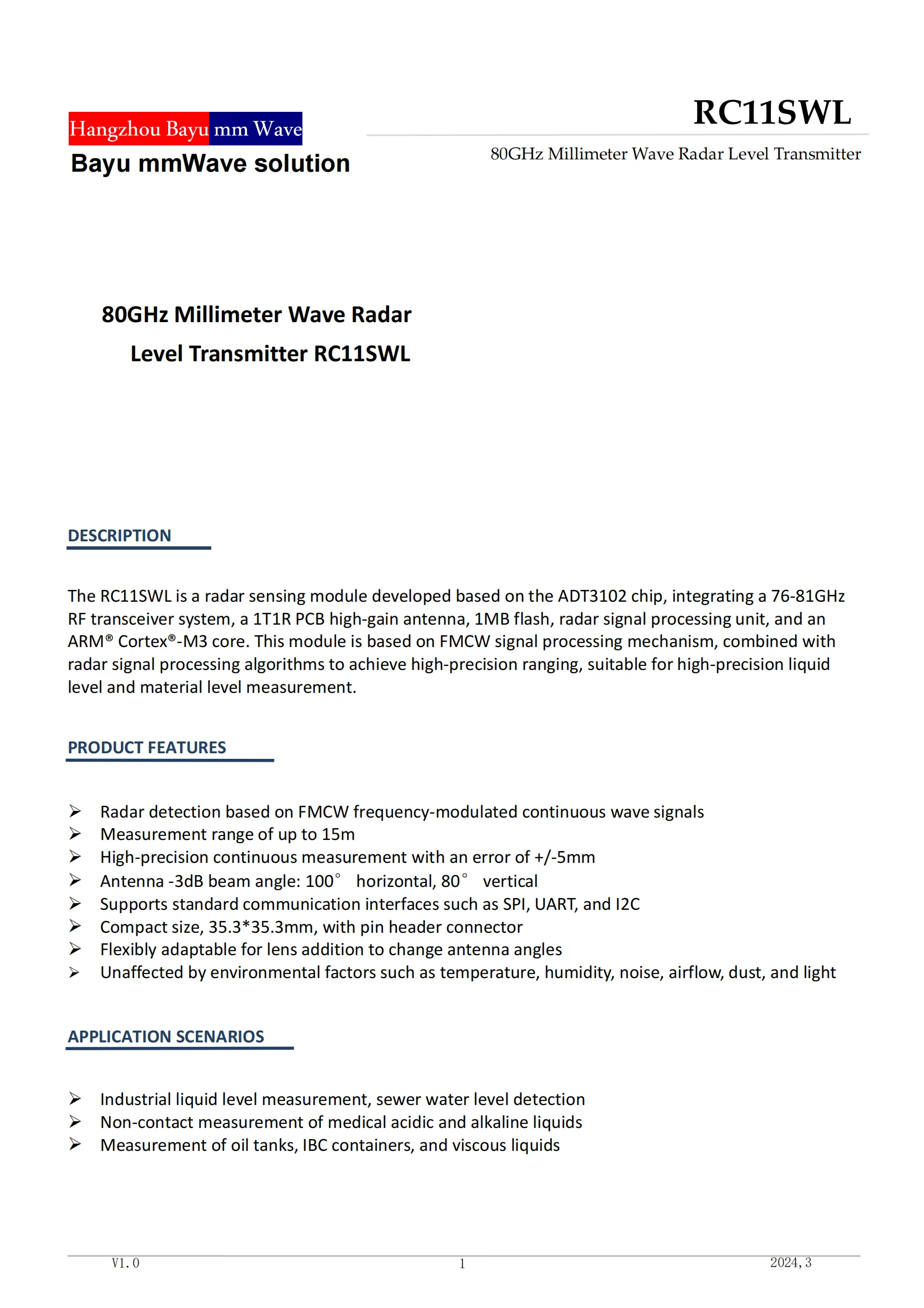 Durable stainless steel mmWave liquid level sensor suitable for severe dust environments with high signal-to-noise ratio