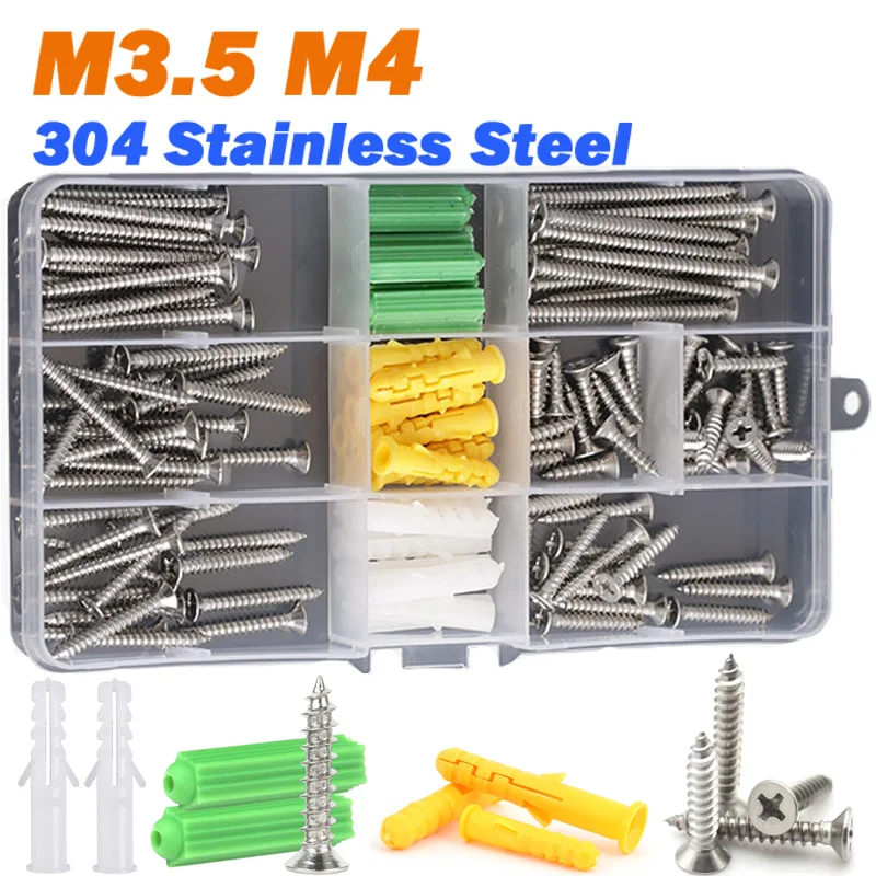 

Набор саморезов с плоской потайной головкой M3.5 M4 из нержавеющей стали 304, крестообразный шлиц, для дерева, в коробке