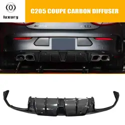 B Style Carbon Fiber Rear Bumper Diffuser With Exhaust Tips for Benz W205 C205 Coupe 2DR C200 C300 C43 C63 15-21