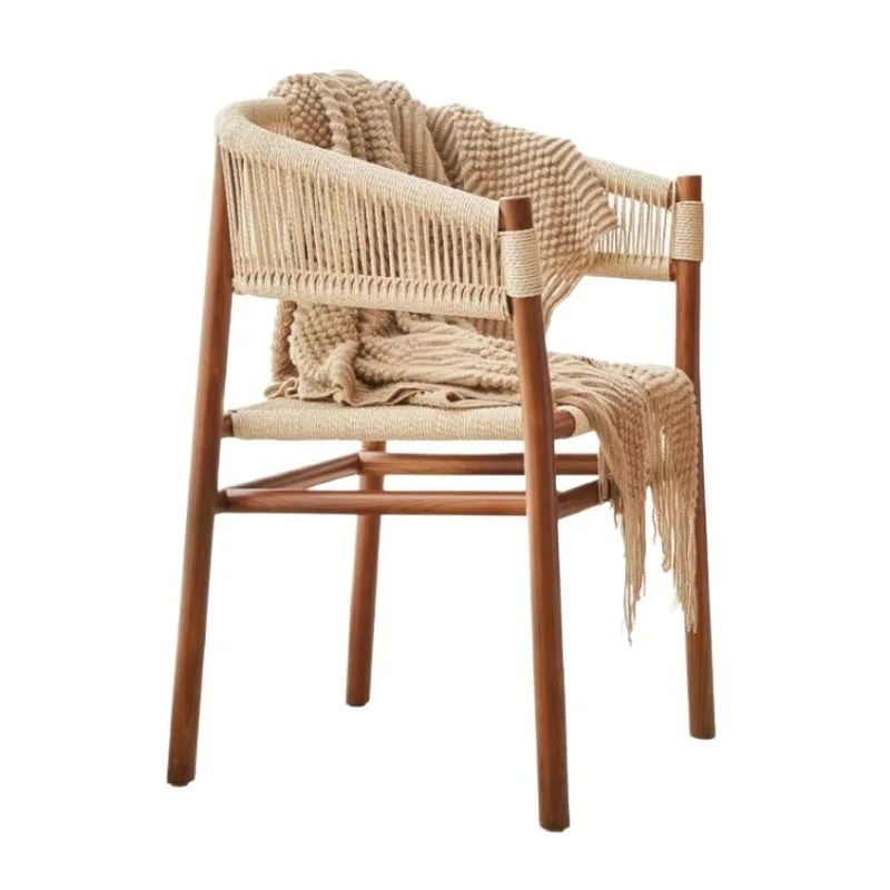 

chair creative home hemp rope woven backrest recliner modern simple ash wood dining table and chair combination