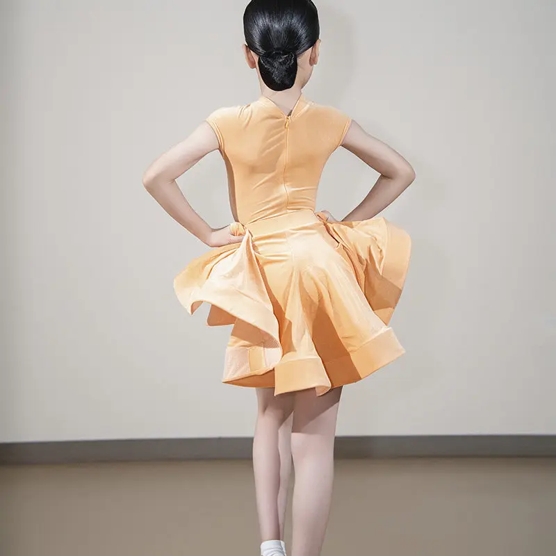 girls-latin-dance-competition-clothing-glossy-fabric-long-sleeves-dance-dress-kids-cha-rumba-dance-practice-training-wear
