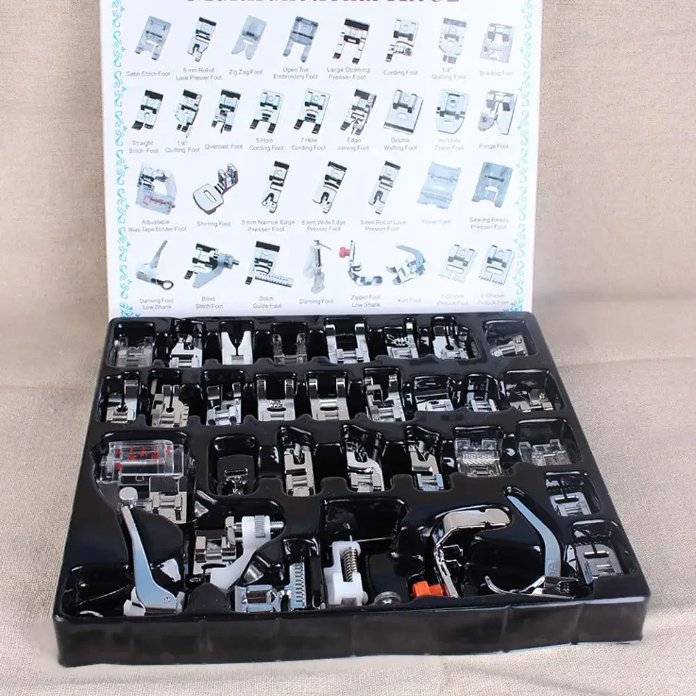 32pcs Mini Domestic Sewing Machine Presser Foot Feet Braiding Blind Stitch Darning Set for Brother Singer Janome Presser Feet