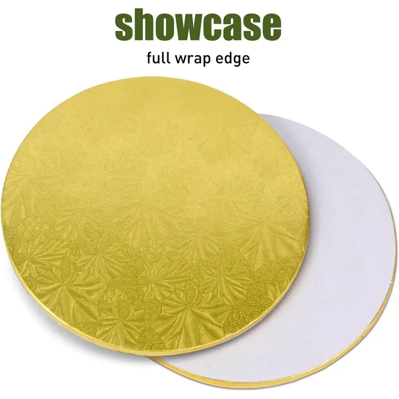 Sturdy Round Gold Cake Drum Board 12 Inch 10-Pack 1/2 Inch Thick Full Wrap Edge Base For Heavy Tiered Cakes-VVBC