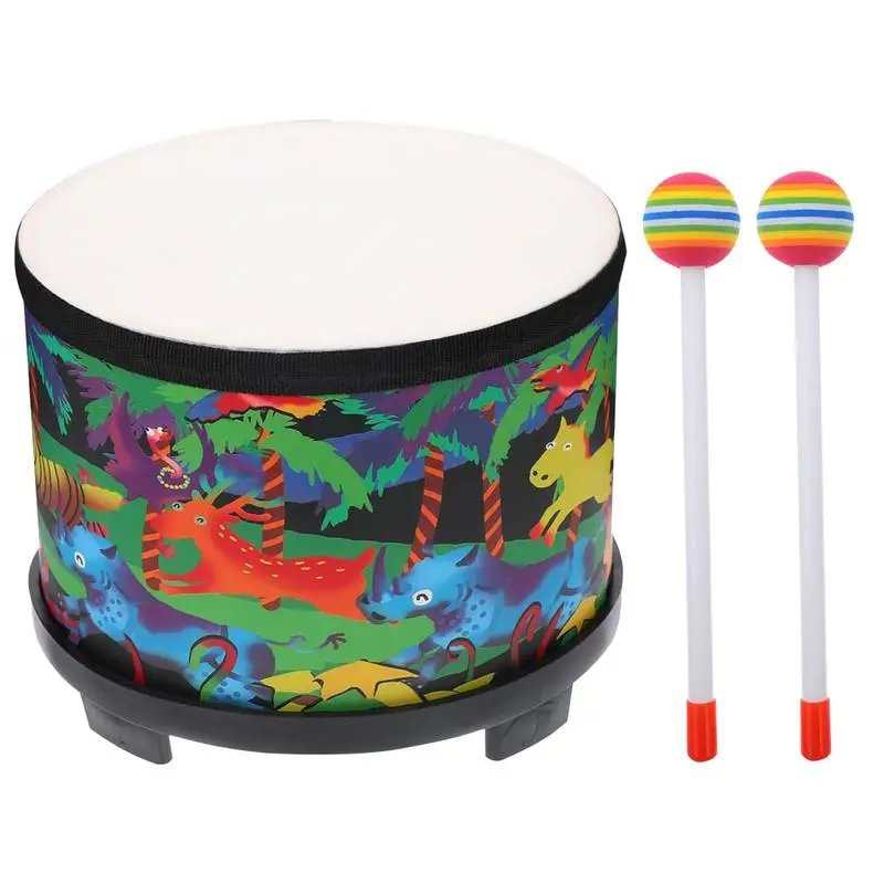 Floor Tom Drum For Kids 8 Inch Carnival Percussion Instrument Colorful Wooden Musical Kids Drum Set With 2 Mallets For Children