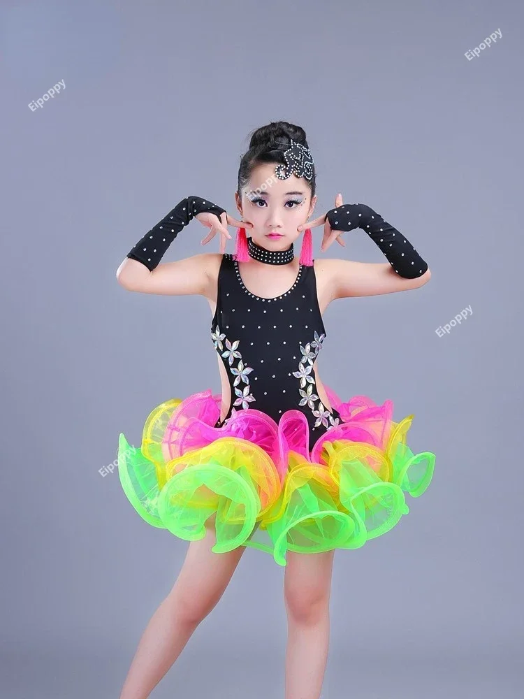 Girls Fashion Cha Cha Salsa Tango Dance Outfit Stage Costume Performance Outfits Competition