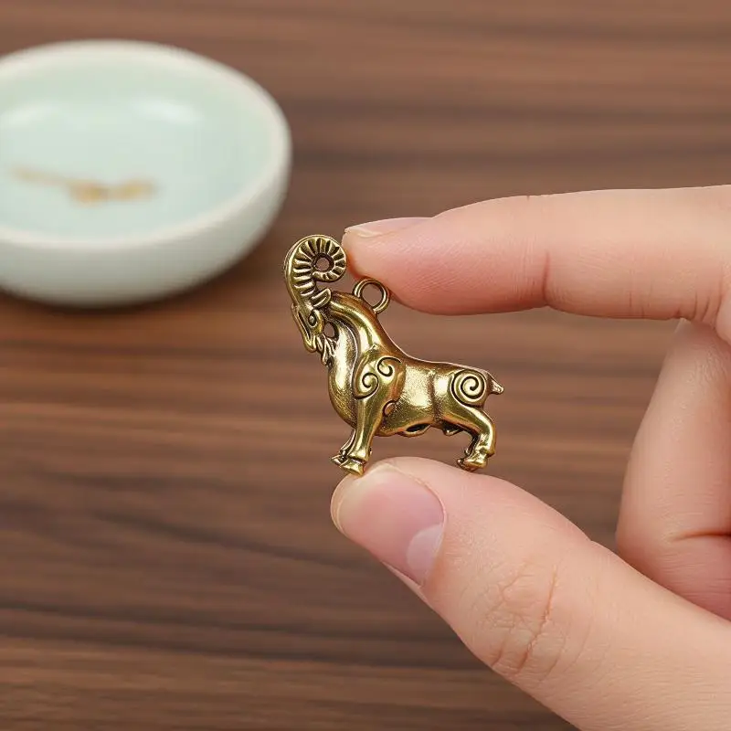 (N) Chinese Zodiac Goat Sculpture Sheep Figurine Brass Animal Statue Desktop Ornament Wealth Fengshui For Home Decor