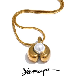 Yhpup Elegant Imitation Pearls Fashion Pendant Necklace for Women Stainless Steel Charm Collar Jewelry Wholesale Waterproof