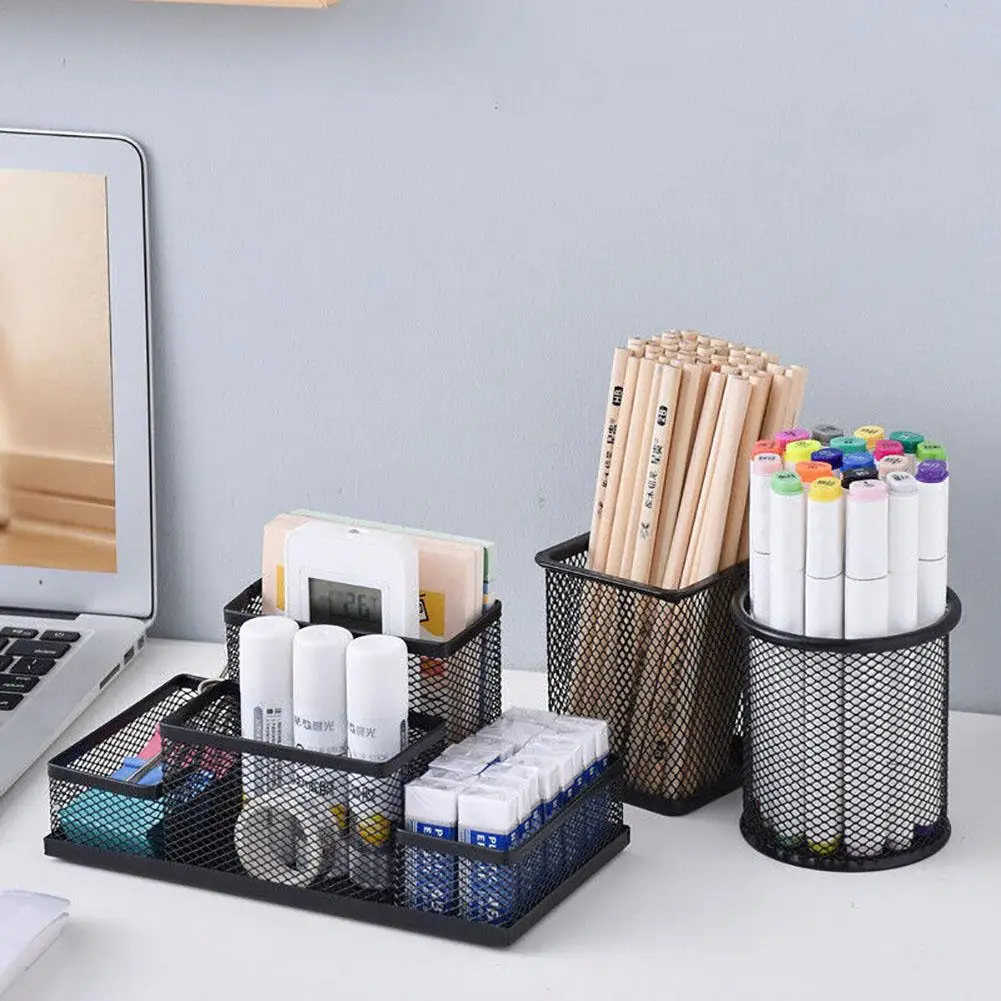 Mesh Desk Organizer Desktop Pen Holder 4 Compartments Metal Stationary Organizer Desk Caddy For Office Home