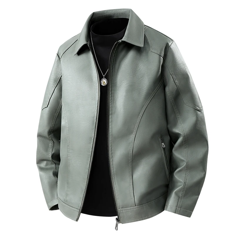 Spring and Autumn Soft Leather Jacket Men's Top Handsome Casual Collar Fashionable Warm Versatile Personalized Trendy High end