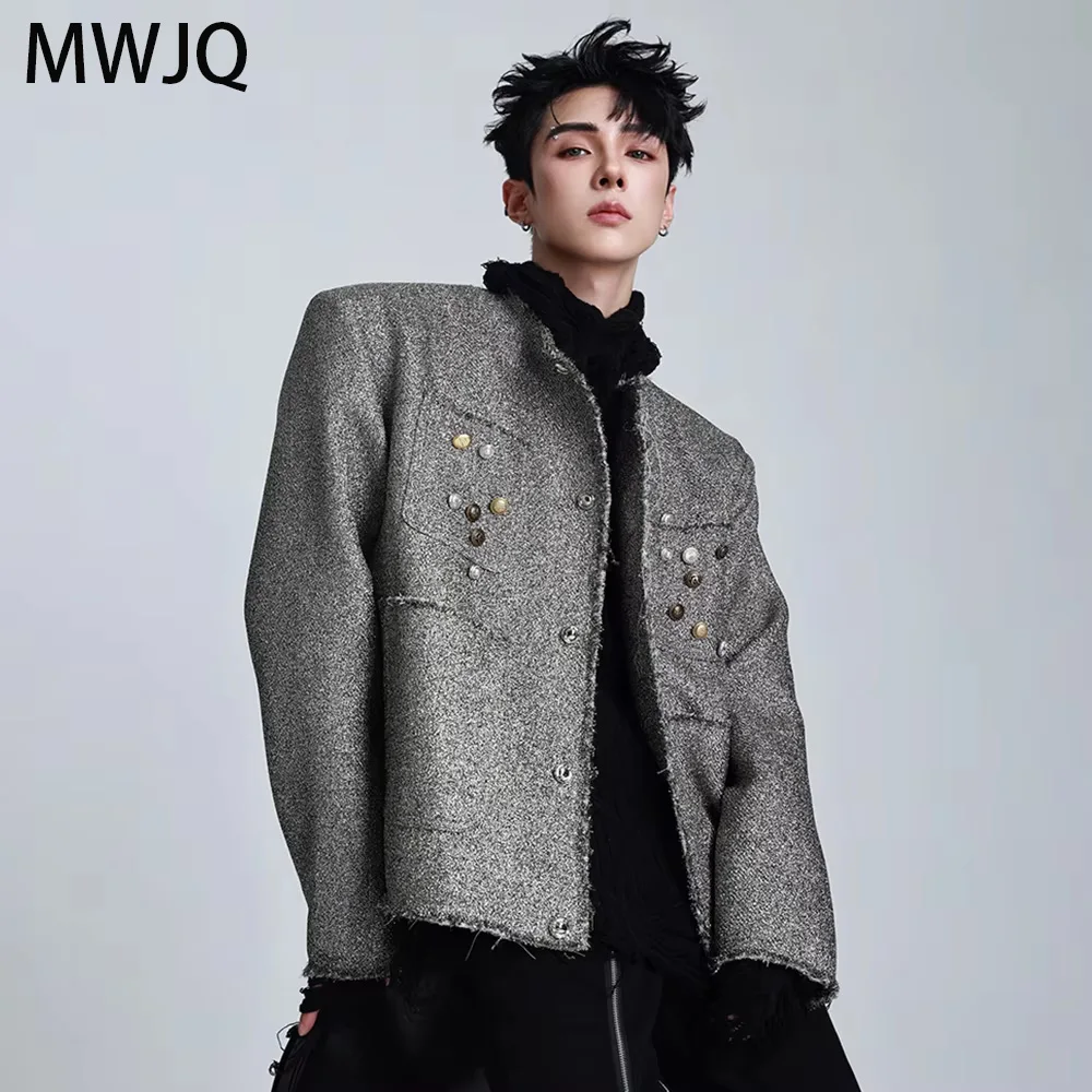 

MWJQ Button Twinkling Retro Trend Design Jacket High Street Men New Ins Style Single Breasted Loose Long Sleeve Tops 010332