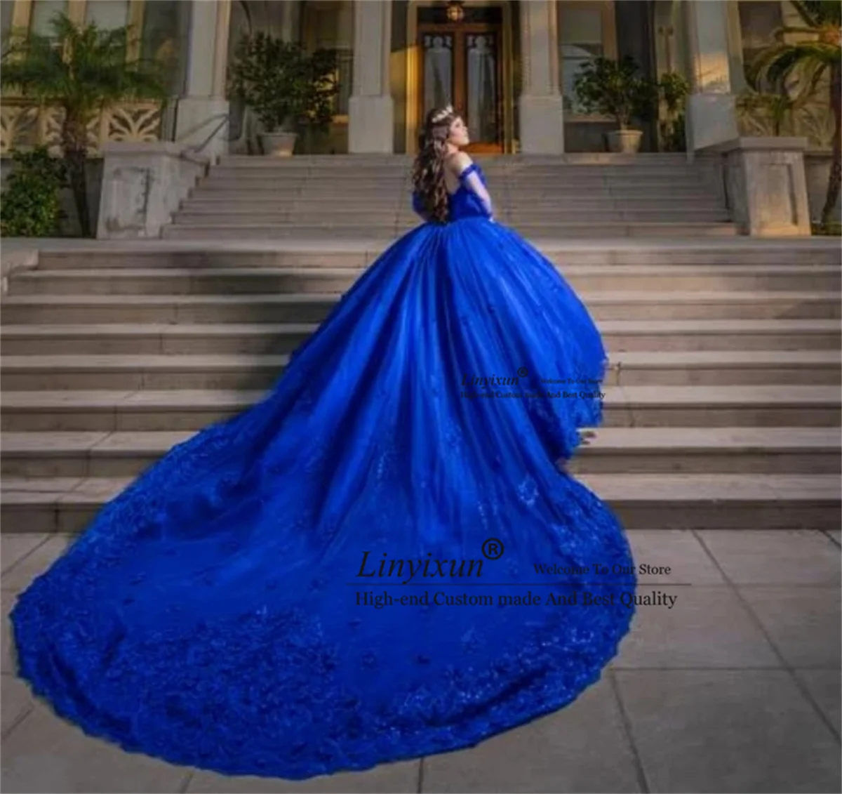 Customized Elegant Royal Blue Quinceanera Dress Ball Gown Floral Lace Applique Beading Corset Sweet 16 Vestido De 15 Anos