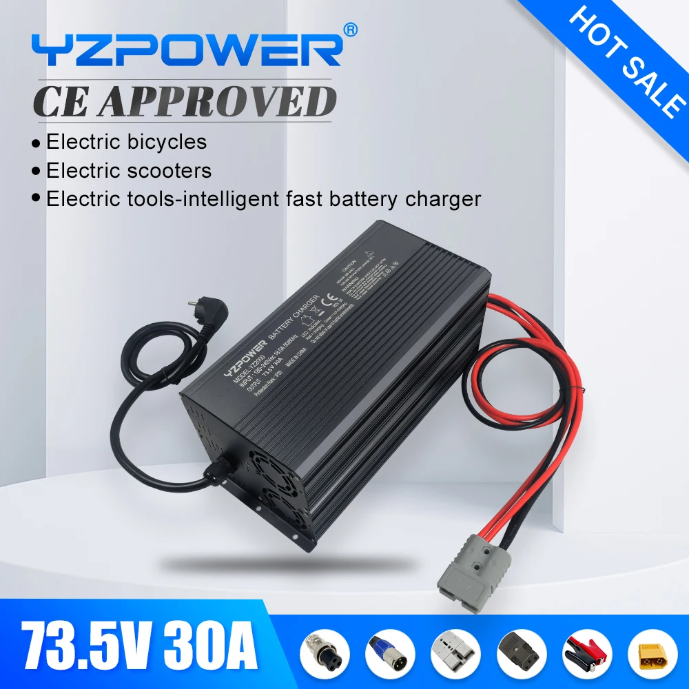 YZPOWER 73.5V 30A 20S Lithium Battery Charger for 64V Battery Smart Safety Large Battery Charger with Cooling Fan with Display