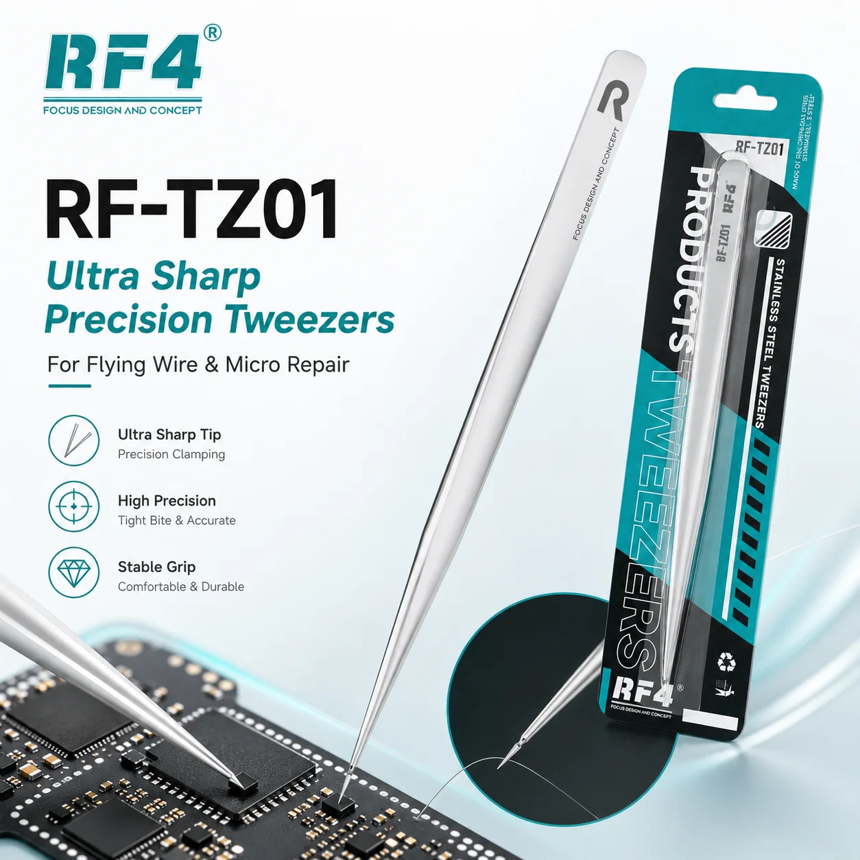 

RF4 RF-TZ01 Ultra Sharp Precision Tweezers for Mobile Phone Repair Flying Wire Micro Soldering Stainless Steel Tweezer Tool