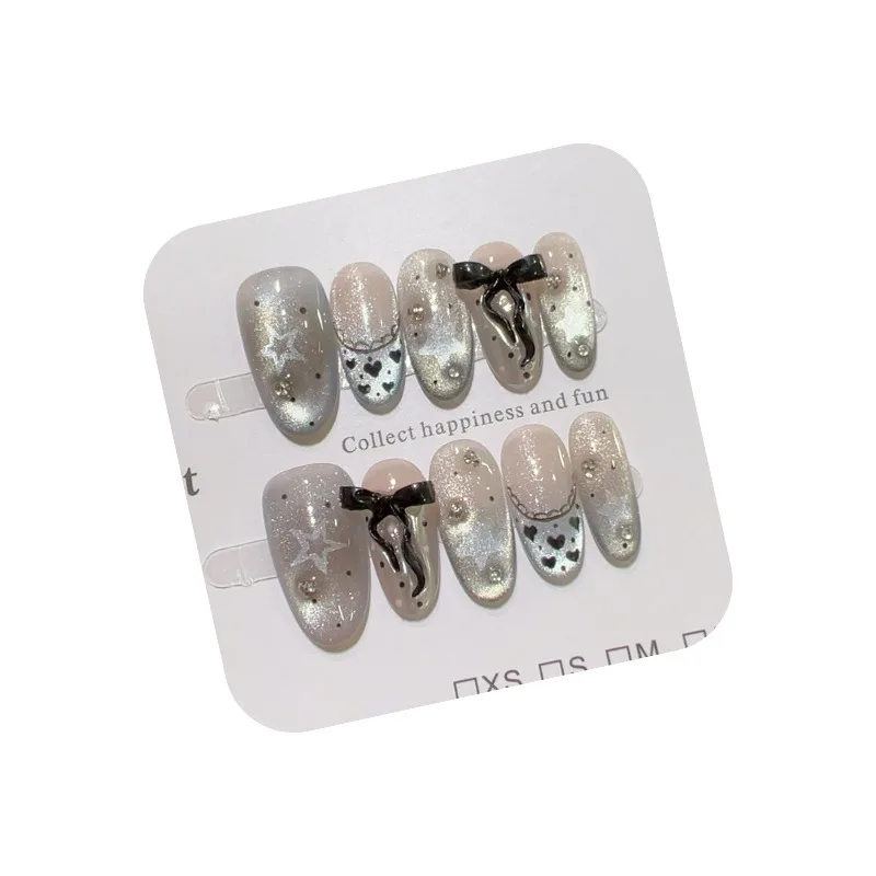 اليدوية الأظافر كاذبة التدرج الصحافة على الأظافر ستار ثلاثية الأبعاد القوس القلب زينة الأظافر وهمية الذاتي مسمار لصق الأظافر مع صندوق وأدوات #4