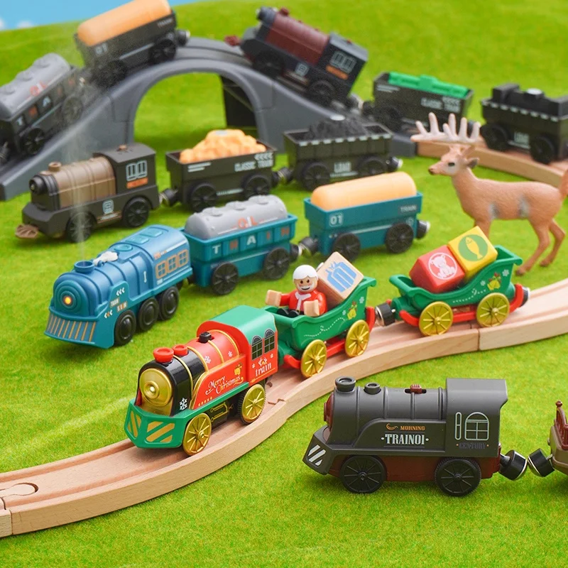 

Детская деревянная дорожка, электрический маленький поезд, совместимый с деревянной дорожкой, игрушки для маленьких поездов, подходящие для детей от 3 до 7 лет W05