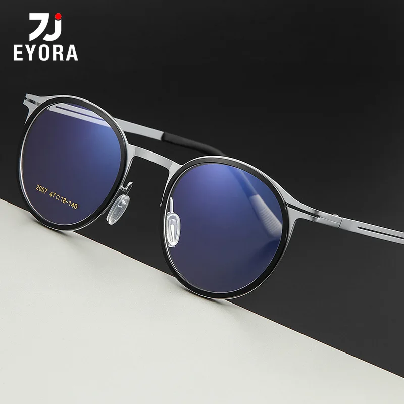 

EYORA Vintage Full Rim Metal Round Reading Glasses Anti Blue Light Myopia and Hyperopia Photochromic Prescription Eyewear Lens