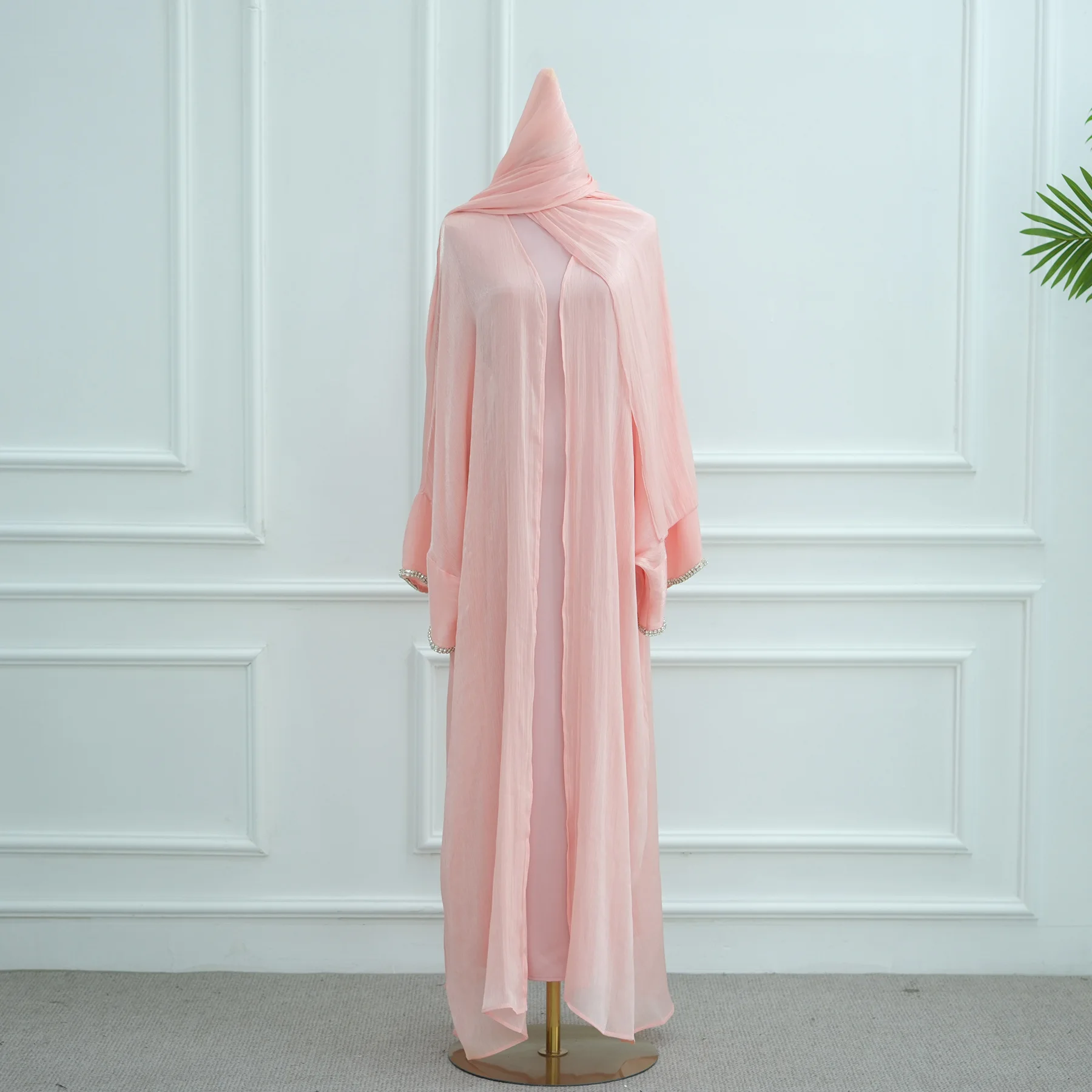 Femmes musulmanes Kimono Cardigan diamants ouvert Abaya robes intérieures écharpe ensemble Robe arabe dubaï turquie Robe vêtements islamiques Marocain