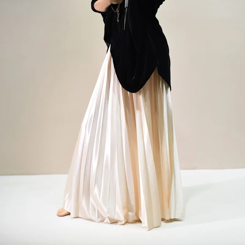 Women Summer Pleated A-Line Long Skirts Elegant High Quality Long Skirts Top Fashion Brand Maxi Skirts Faldas Femme Streetwear