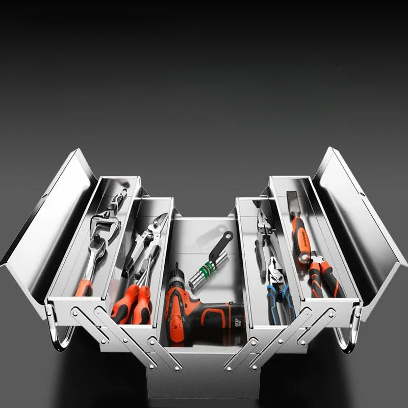 Organizer Tool Box Mechanic Storage Stainless Tool Box Professional Metal Suitcase Waterproof Case Parts Garage Accessories