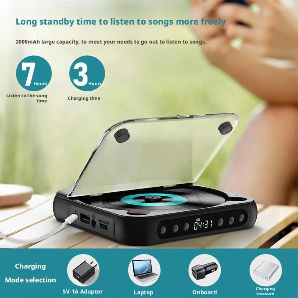 Portable Bluetooth CD Player – Hi-Fi Sound,heavy Bass, Rechargeable Battery, Playback, & Compact Wired Lightweight & Wirele J9T6
