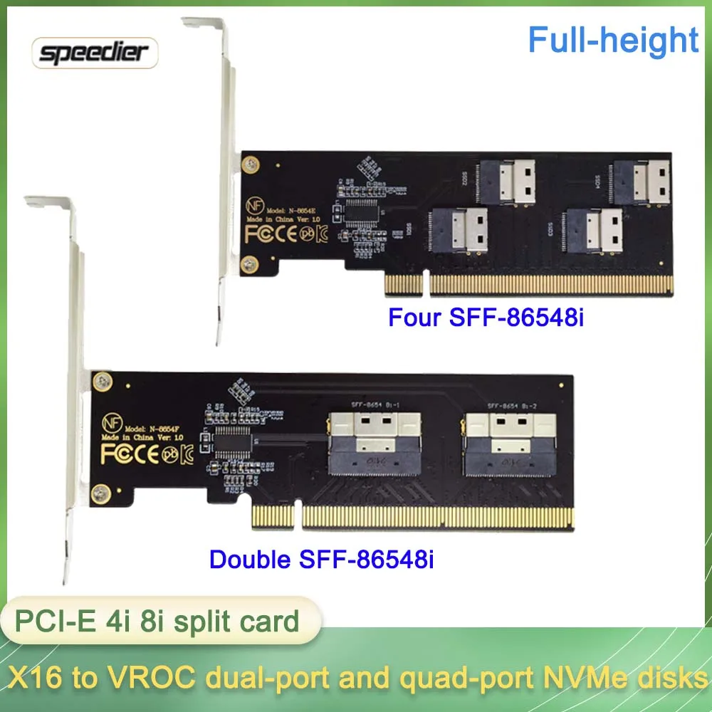 PCI-E 3.0 4.0 X16 SFF-8654 4i 8i 8X 4X Expansion Adapter Card Motherboard PCIe Split Card To VROC Dual-port Four-port NVMe Disk