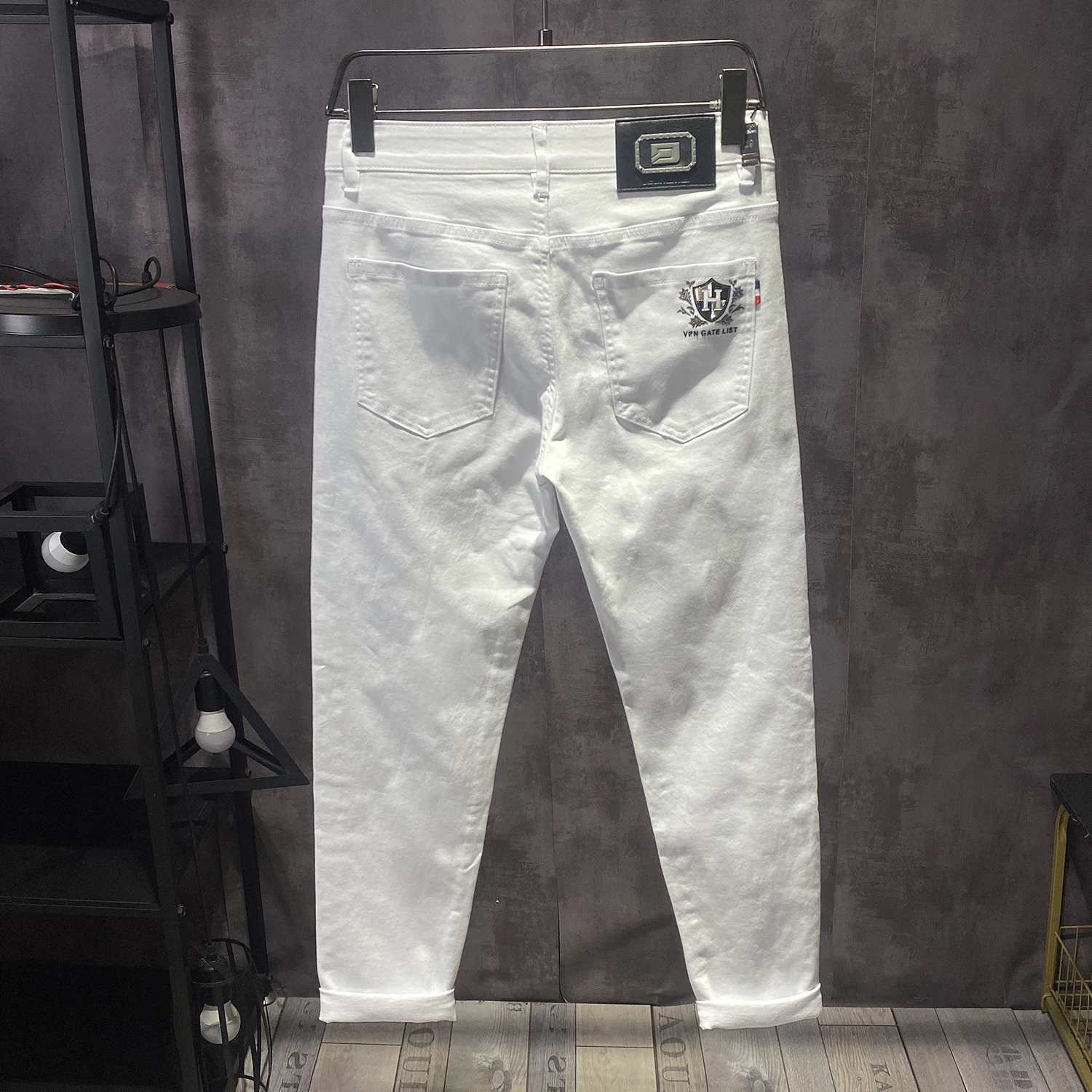 

Faionable Luxury Simple White Jeans Men's Versatile Slimming Ankle-Length Pants High-End Print Long Trousers Trendy Sle