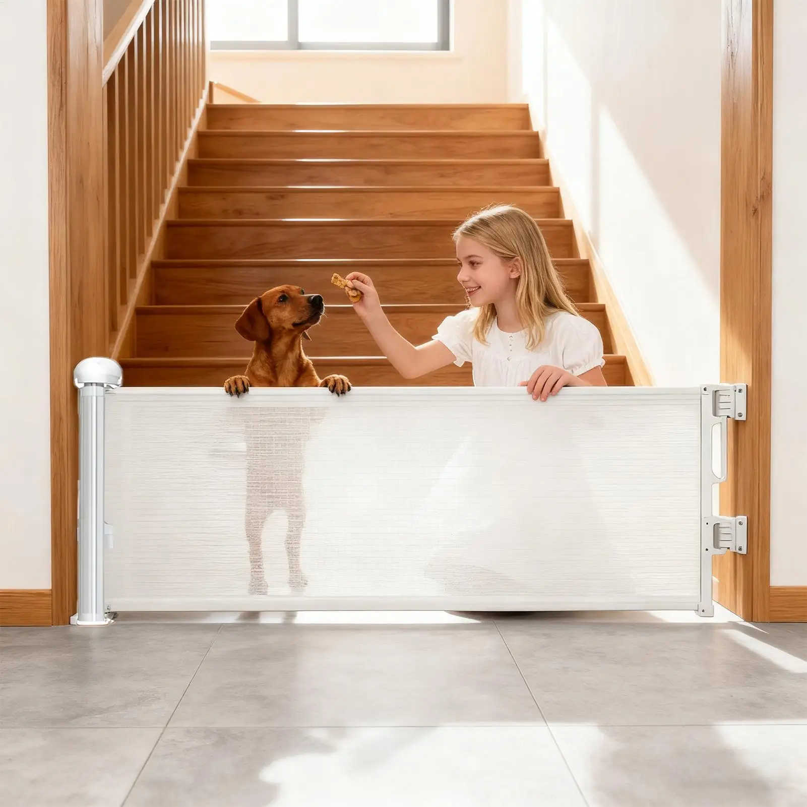 

Retractable Dog Gate 17.7x59inch Safety Play Rest Screen Retractable Pet Gates For Dogs For Indoor Outdoor Doorways Stairways