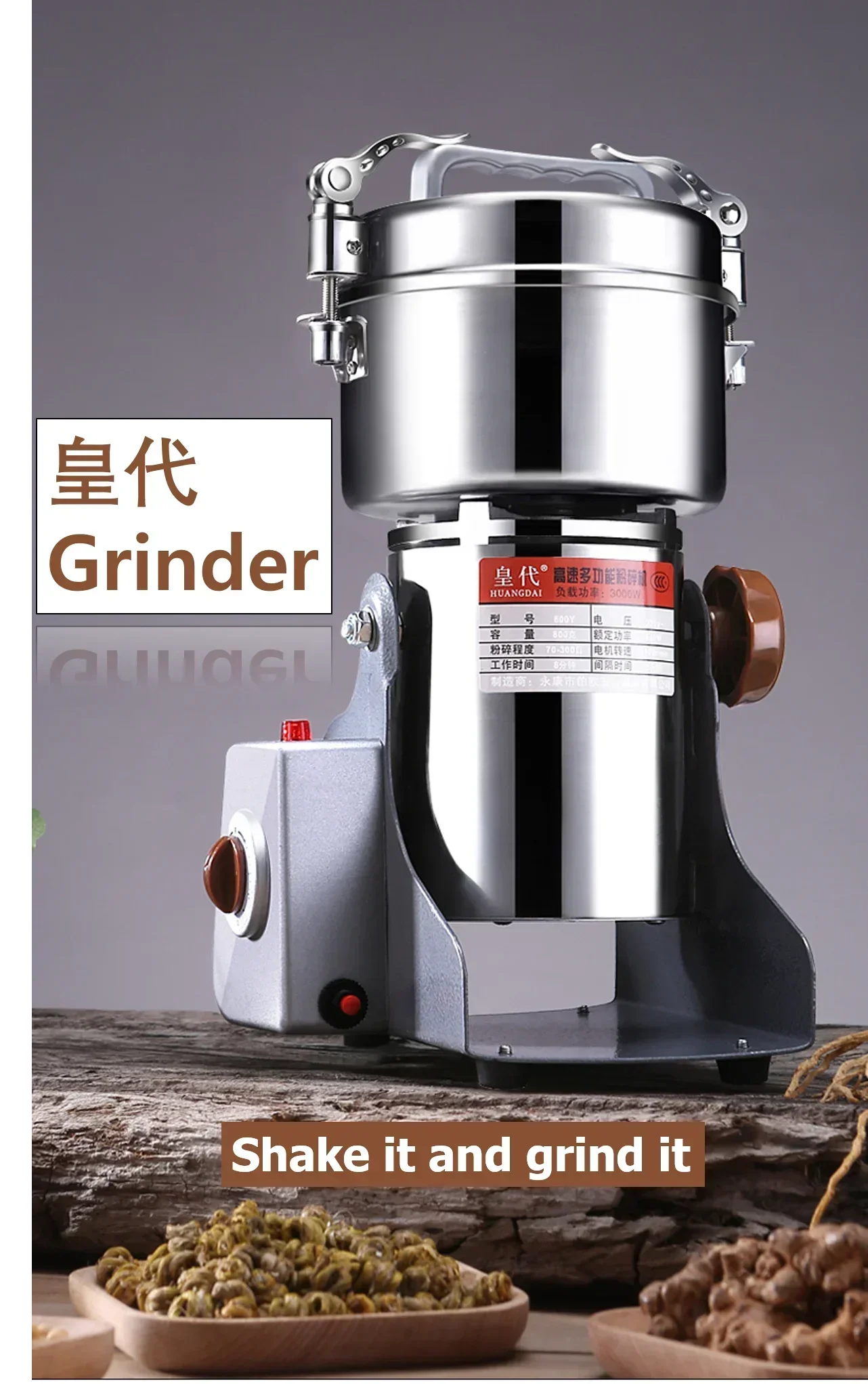 Stainless Steel Grinder / 800g 3000W Crusher Pulverizer Blender Grinding Mill Pulverator Milling Machine Herbal Medicine Herb